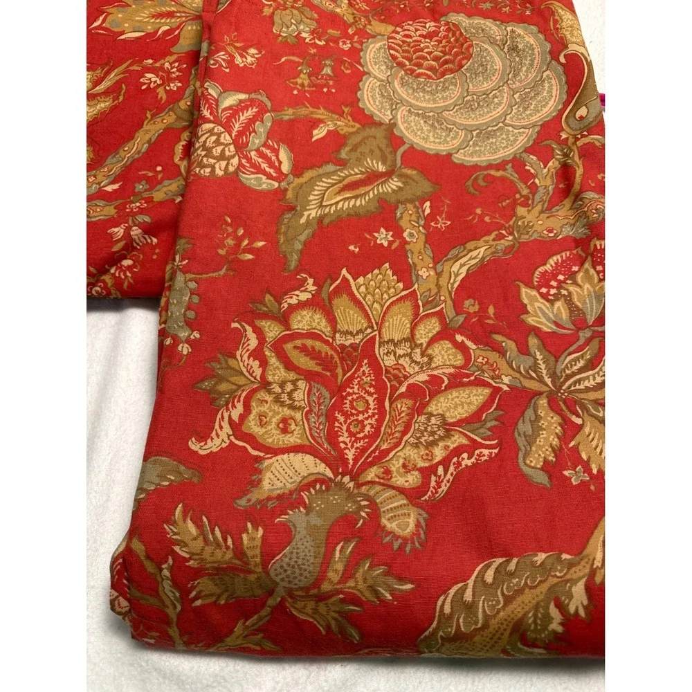 Pottery Barn Curtains 50x84 Madeline Red Floral Cotton Linen Lined Panels
